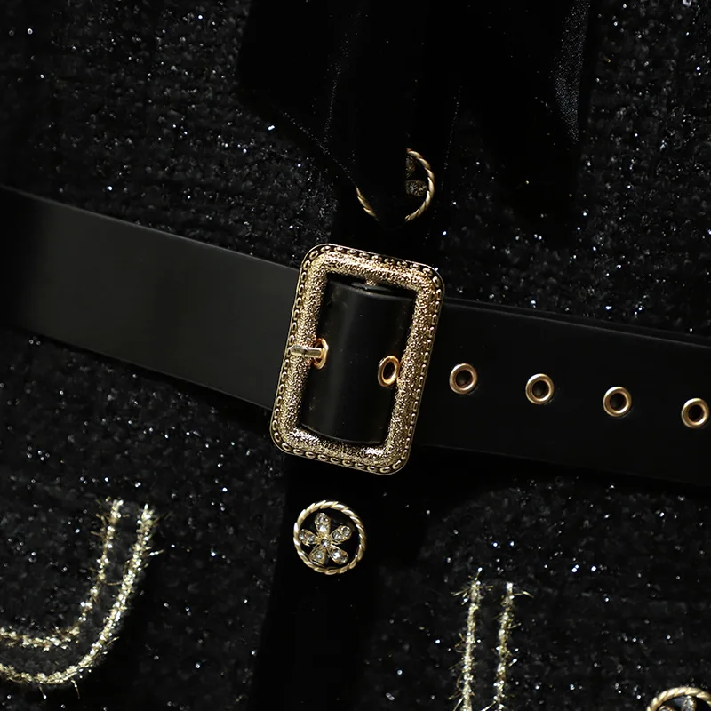 

Luxury 2021SS Spring Women Bow Velvet Patchwork Long Sleeve Dress With Belts