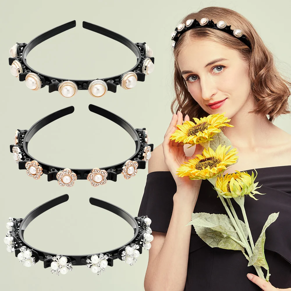 

Стразы двойная челка прическа головные повязки двойной слой Твист плетеные заколки полые Тканое оголовье с зажимами для женщин и девушек