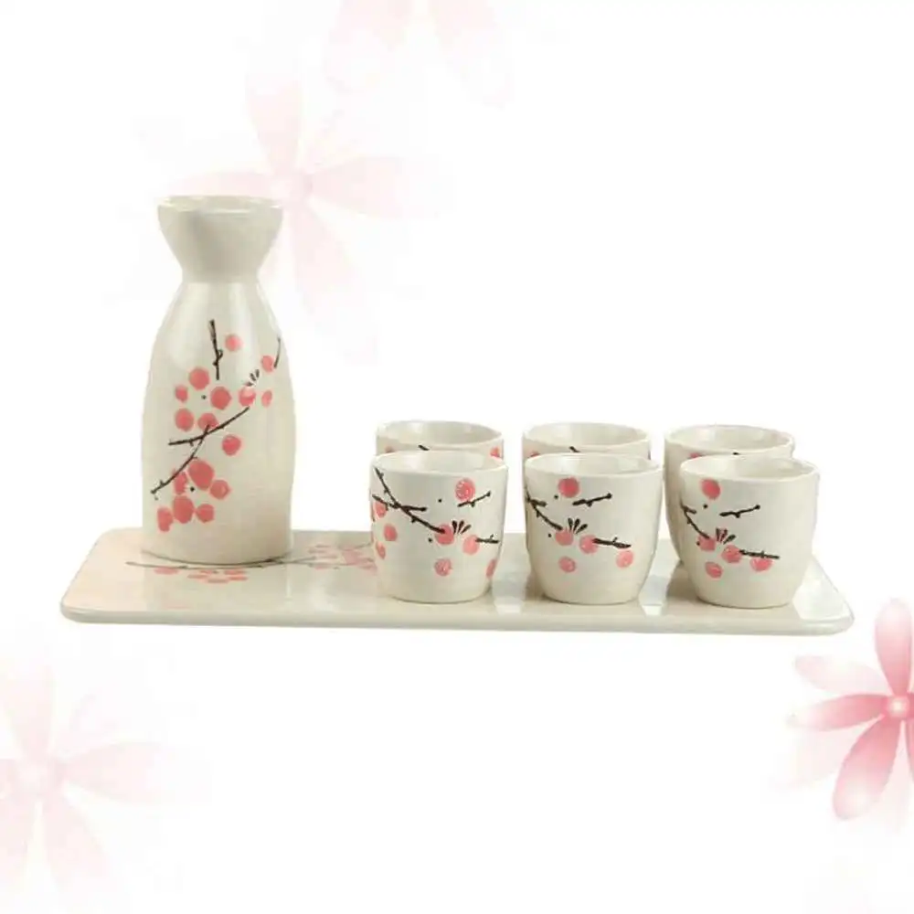 

1 Set of Japanese Style Sake Set Sake Cup Sake Bottle Cup Ceramic Sake Warm Pot Red