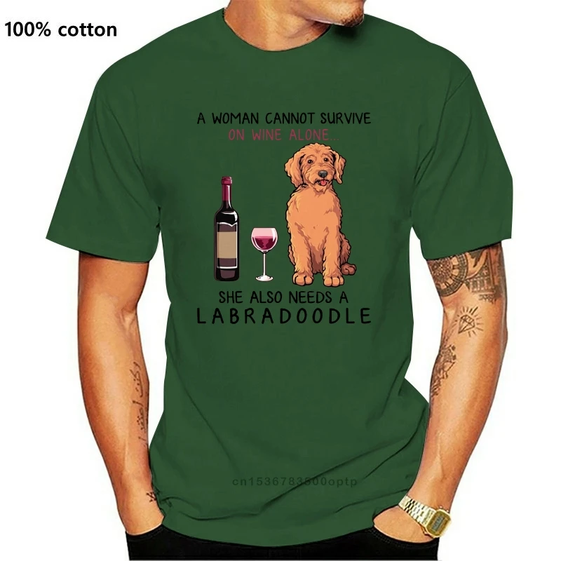 

New Men T Shirt Labradoodle and wine funny dog shirt Women T-Shirt