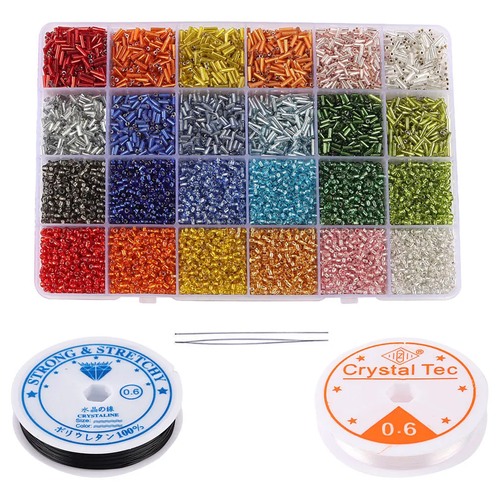 

24 Grid 2mm Filled Glass Seeds Beads Combination Round Tubular Loose Beads for DIY Jewelry Sewing Craft Making Accessories