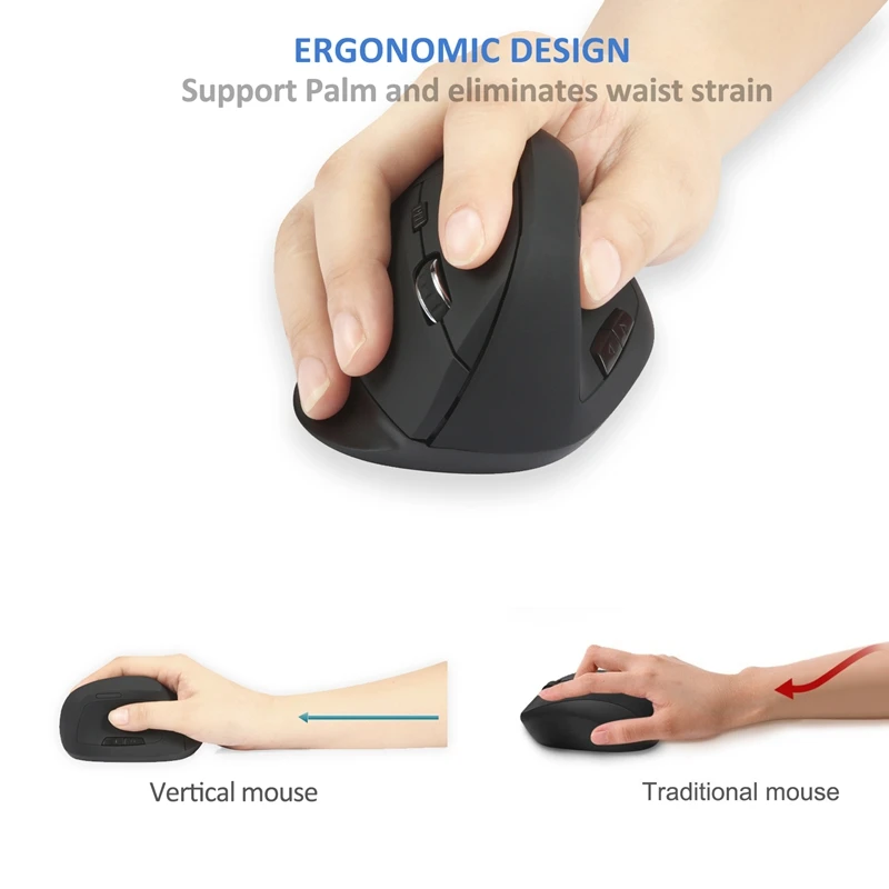 Ergonomic Wireless Mouse 2.4G Vertical Optical with 800/1200/1600 DPI for Laptop PC Computer MacBook Reduce Wrist Pain | Компьютеры и