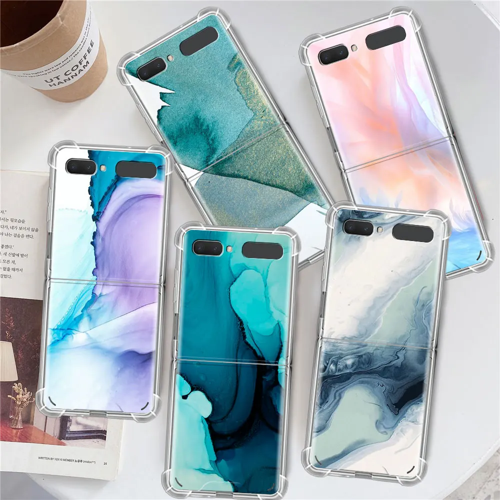 

Folding Airbag Case for Samsung Galaxy Z Flip 3 5G Full Protection Bag for Z Flip 5G Silicone Phone Cover Luxury Painted Marble