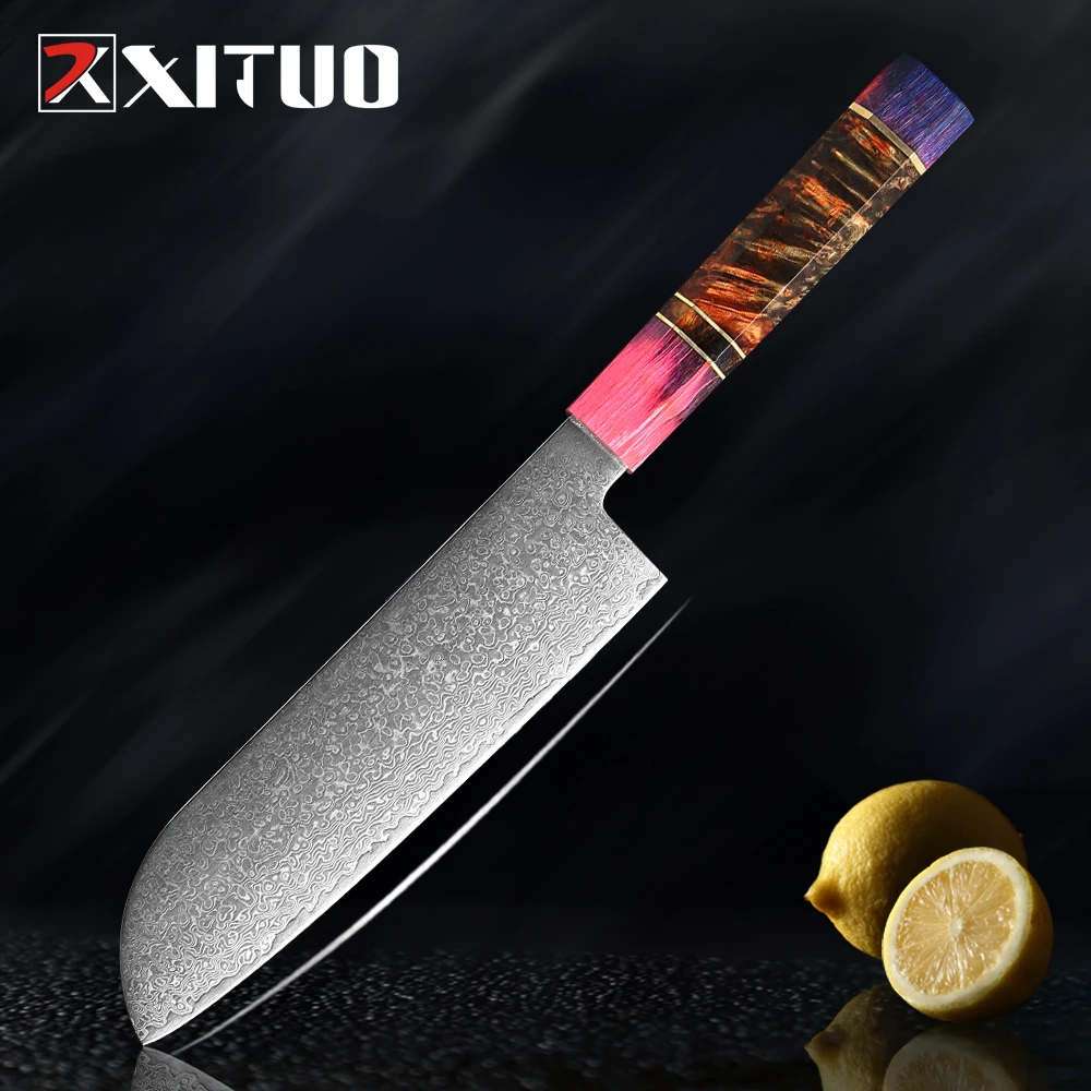 

XITUO New Damascus Chef Knife Santoku Knives Stainless Steel Japanese Kitchen Knife Sharp Cleaver Slicing Steak Cooking Tools