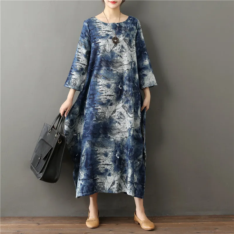 Женское винтажное платье с длинным рукавом повседневное хлопковое Макси в стиле