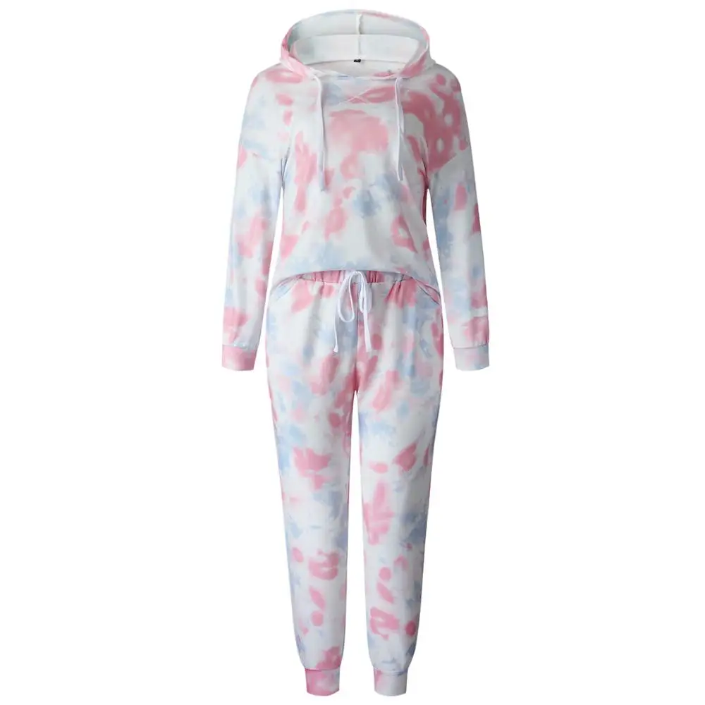

Autumn Winter Pajama Set Women Tie Dye Lounge Set Women Sleepwear Set Ladies Nightwear Long Sleeve Nightgown Woman Loungewear