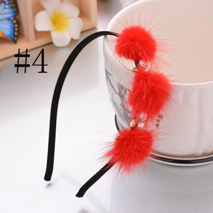 3 balls red 1 шт., 2 стиля, Зимняя повязка на голову, циркон, камень, меховые шарики, лента для волос, женские Украшения для волос, лента для волос для девочек, аксессуары для волос - Цвет: 3 balls red