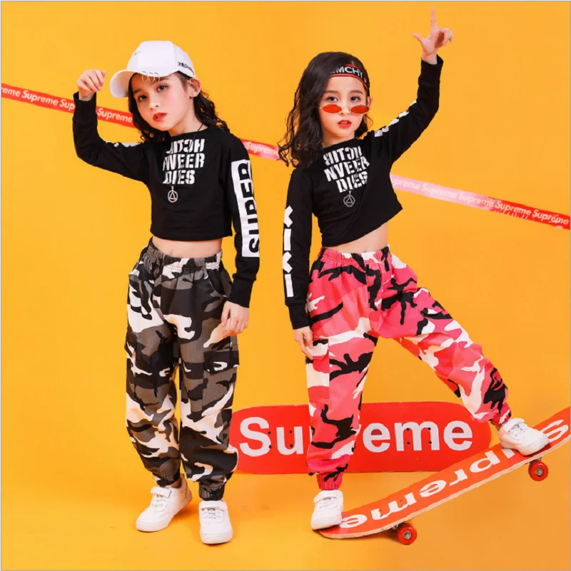 

Children's Clothes Sets For Girls Jazz costumes Hip Hop Dancing Top Camouflage Pants Girls Set Kids Performance Dance Clothes