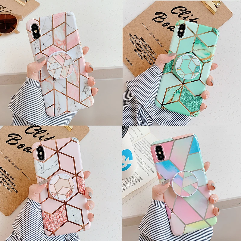 Чехол SUYACS Гальванизированный мраморный с геометрическим рисунком для Samsung S21 S20 S10