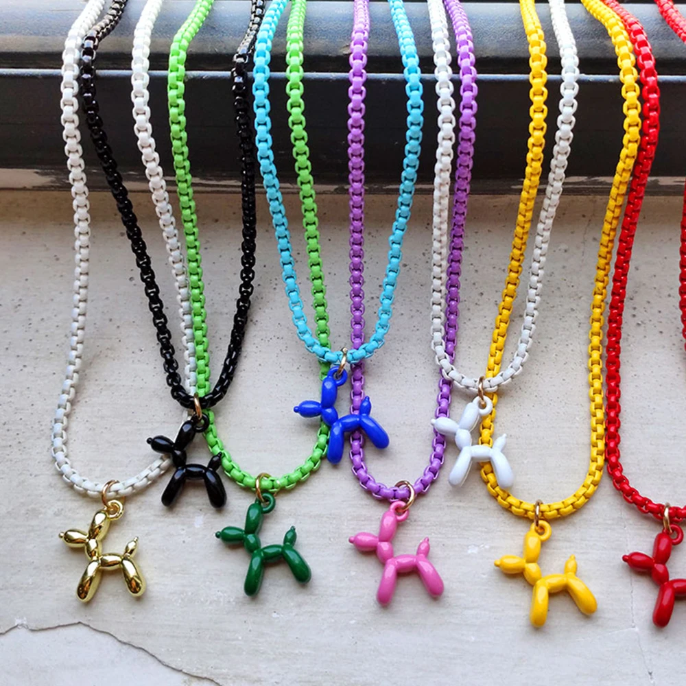 

Hot Colorful Cartoon Animal Dog Pendant Chain Necklace For Women Simple Fine Necklace Cheap Casual Charming Jewelry Wholesale