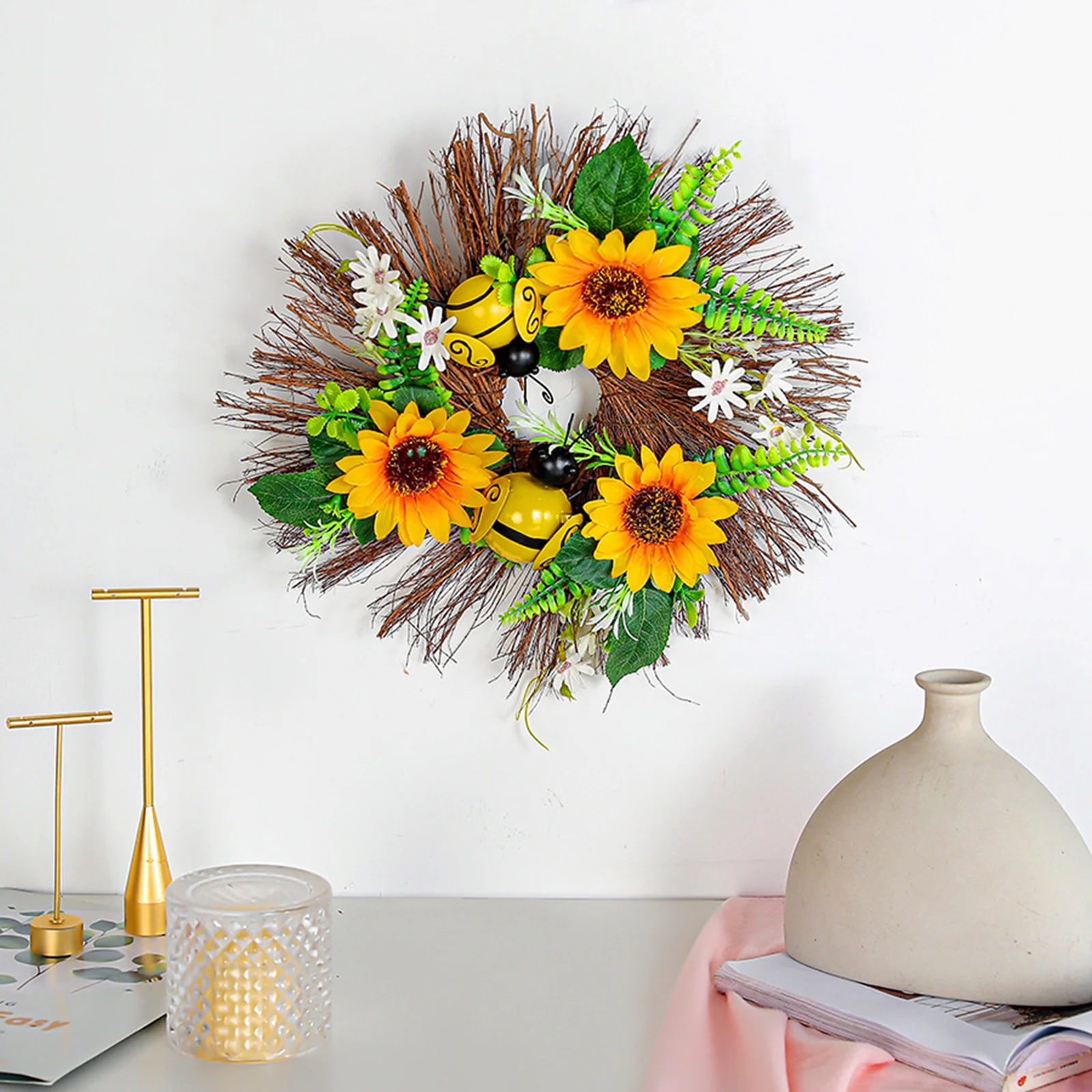 

Sunflower Wreath Artificial Garland Hanging Pendants Ornaments for Home Front Door Wedding Party Decor RERI889