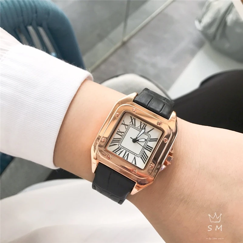 

brand C chic quartz watches square watch genuine leather rose gold wrist watches dress watch for woman