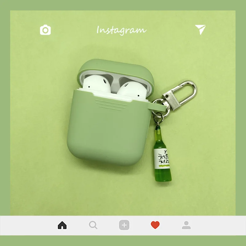 Light Green Чехол для AirPods, милые пивные кожухи головных телефонов для Apple Airpods 1 2 Силиконовые bluetooth-наушники, защитный чехол, кольцо для ключей для вина - Цвет: Light Green