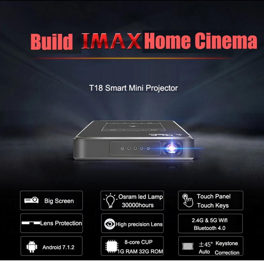 SmartIdea Android 7.1.2 5000 мАч ручной светодиодный мини-проектор, Wi-Fi, Bluetooth, DLP, 1080 P, проектор с поддержкой AirPlay Miracast AC3