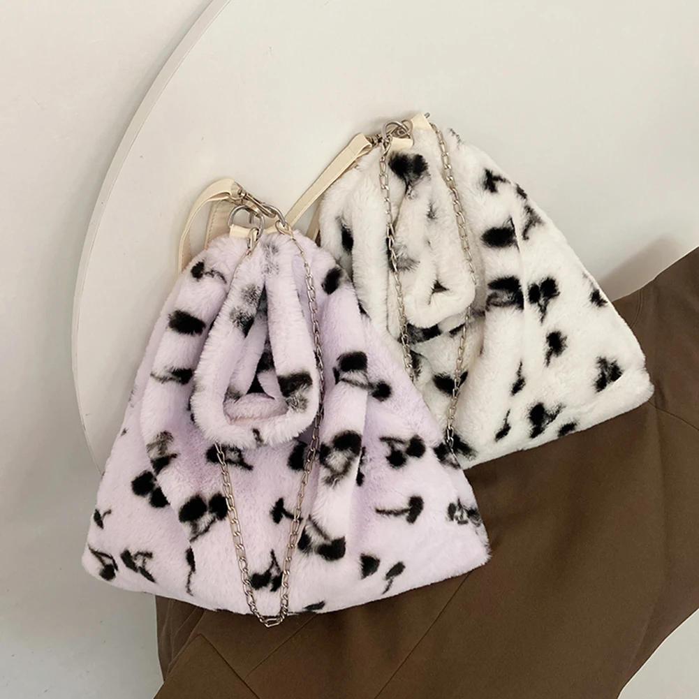 

Shoulder Bags Women Plush Spot Printed Shopper Printing Handbags Fashion Women Soft Plush Shoulder Plush