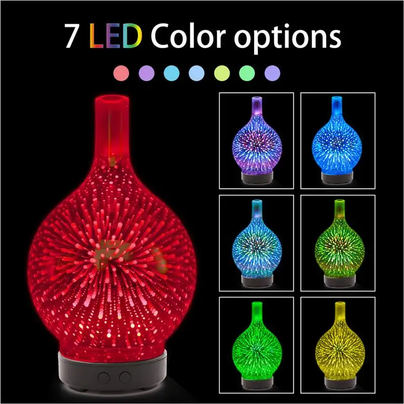 

3D Aromatherapy Diffuser Remote Control Humidifier Stylish Humidifier Household 3D Glass Aromatherapy Humidifier (UK Plug)