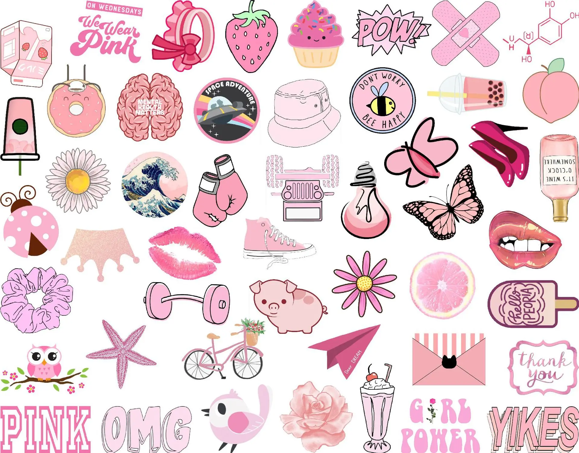 

50pcs Pink INS Style Vsco Girl Stickers Waterproof Graffiti Sticker for DIY Car Laptop Guitar Luggage Skateboard Kids Decals Toy