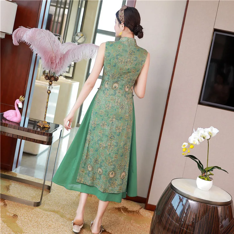 Китайское роскошное зеленое женское платье без рукавов qipao aodai чонсам |