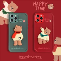 3d cartoon cute bear phone case for iphone x xs max xr 11 12 pro max mobile phone shell red green scarf bear back cover