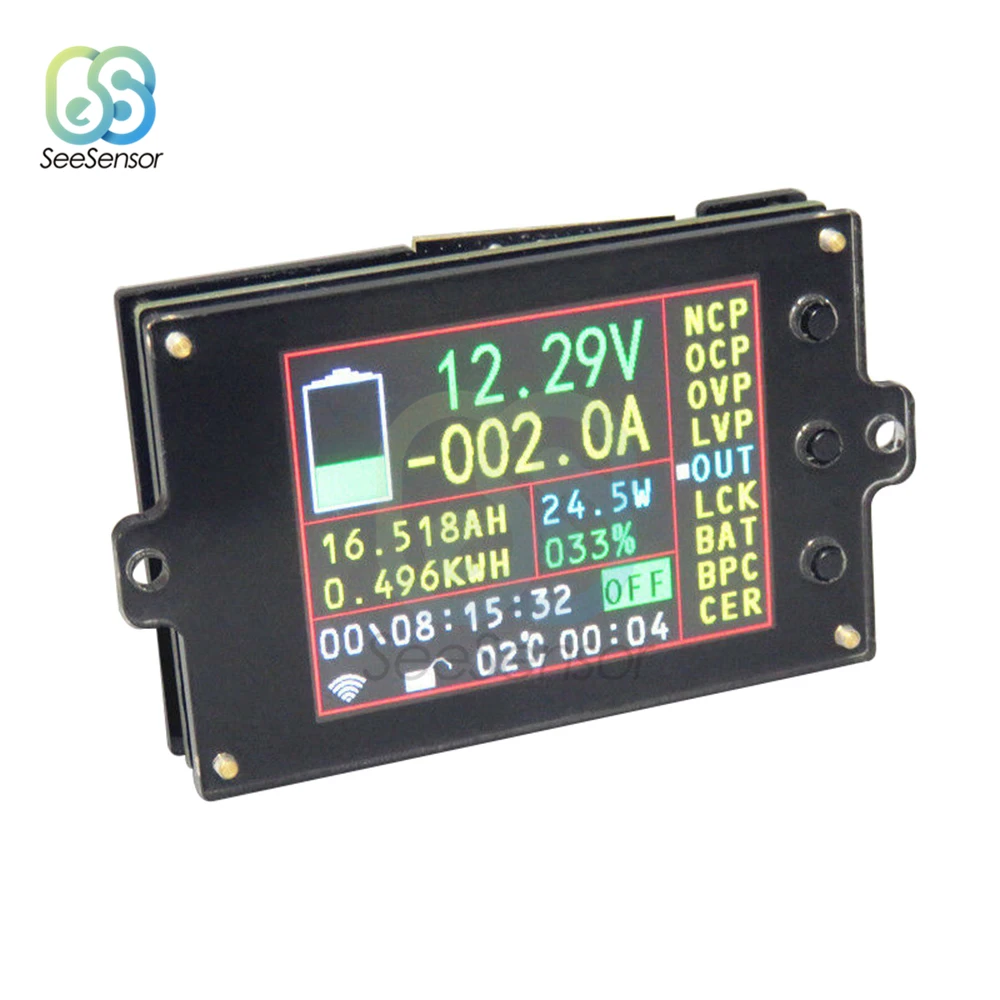 DC 500V 500A 2.4 inch TFT LCD Display Wireless Voltmeter Ammeter Battery Tester Capacity Power Voltage Current Meter Monitor