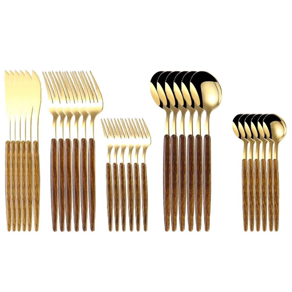 30 шт. Нержавеющая сталь ужин имитация золота с деревянной ручкой столовый нож
