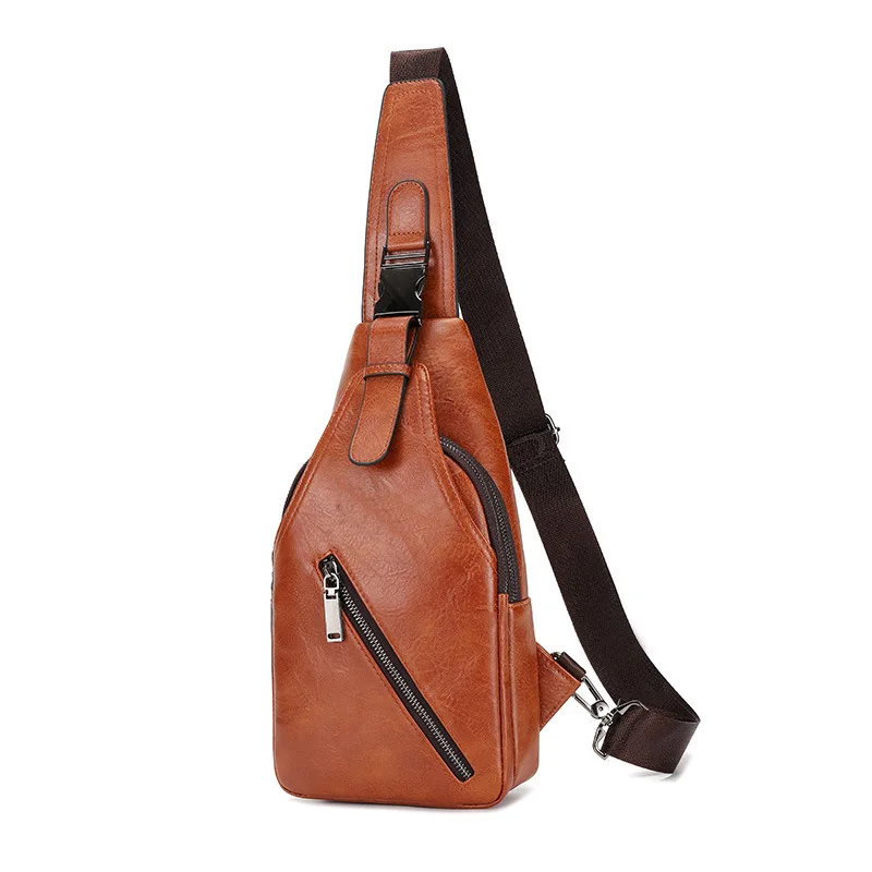 

Chest bag men's oil wax pure two-layer cowhide single shoulder messenger bag sports retro backpack casual small bag
