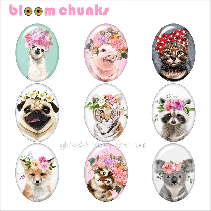 10pcs Mixed Set Цветок животное кошка свинья собака Альпака кактус 13x18 мм/18x25 мм/30x40 мм фото Овальный стеклянный кабошон демонстрационный плоский задний вывод D009 - Цвет: 10pcs Mixed Set