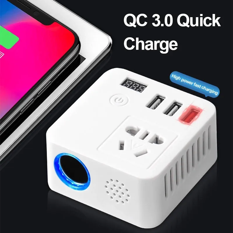 

Car Power Inverter 150W 12V To 110V/220V Digital Converter Auto Charger Adapter With Universal Travel Adapter QC Fast Charging