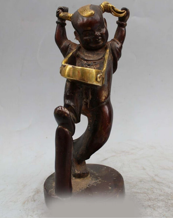 803++++++8&quotChina Chinese Folk Art Bronze Gild Lucky Boy perform Drums and gongs Statue | Дом и сад