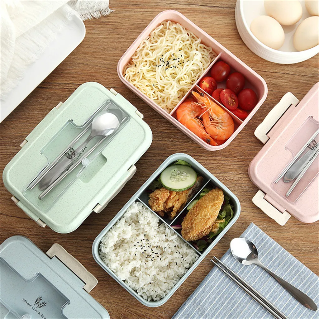Портативный здоровый материал Ланч-бокс 3 слоя пшеничной соломы Bento коробки