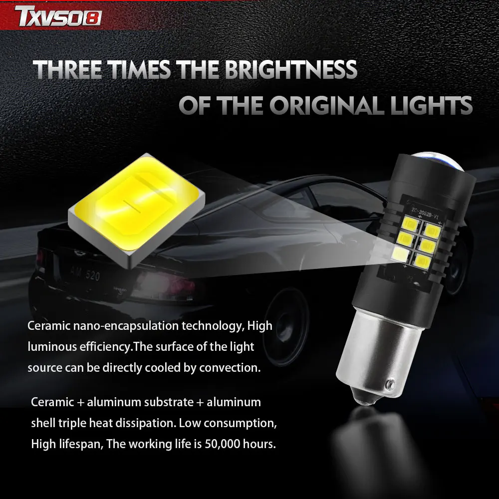 2шт сигнальная лампа 1156 21SMD 3030 светодиодный BA15S R5W 1156A 1157 PY21W BAY15D P21/5W 1000LM 1200LM 12В