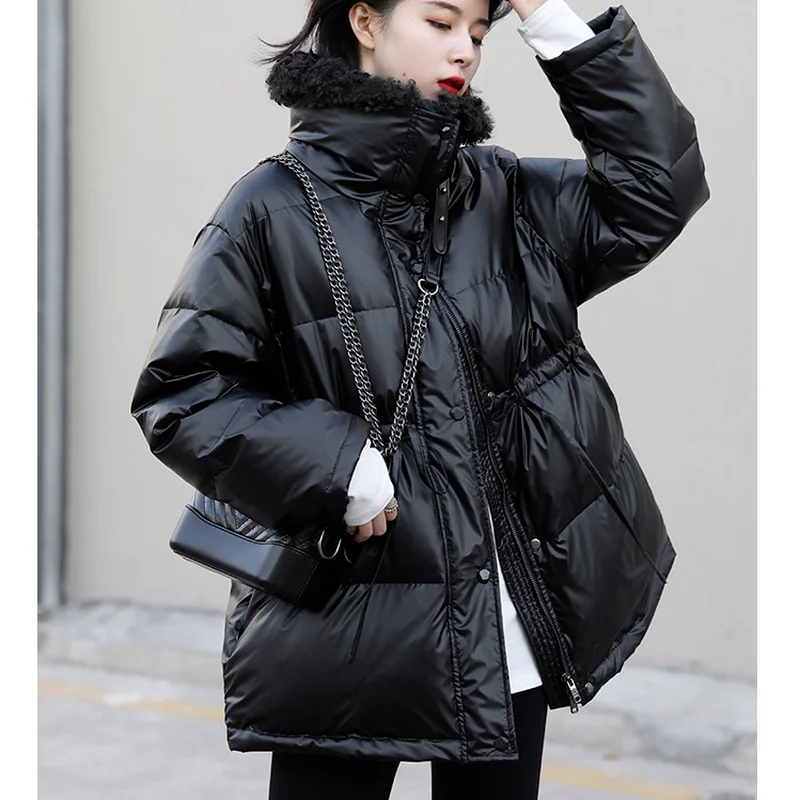 Женская куртка с меховым воротником зимняя плотная маленькая в западном стиле