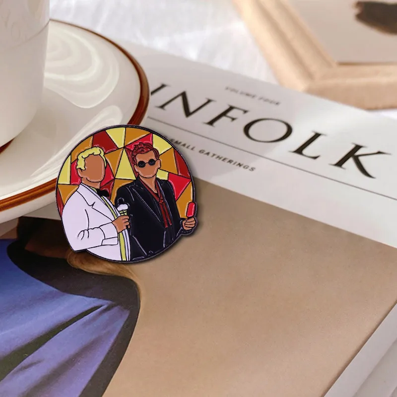 Good Omens Pin Brooch bad angel Aziraphale &amp good demon Crowley badge TV series jewelry Decor |