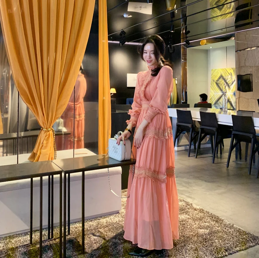 Женское шифоновое платье с длинным рукавом длинное ТРАПЕЦИЕВИДНОЕ Платье макси