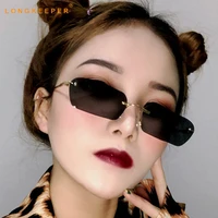 luxury brand rectangle sunglasses women 2020 rimless square sun glasses for ladies fashion black shades uv400 gafas de sol mujer