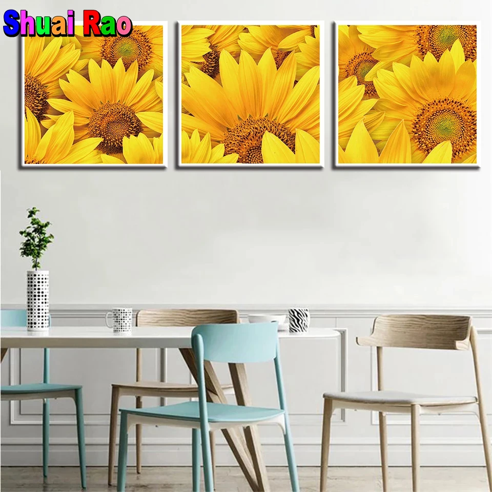 

Триптих живопись 3 шт. набор Подсолнух 5D diy алмазная живопись вышивка крестиком Мозаика полная дрель цветок Алмазная вышивка домашний декор