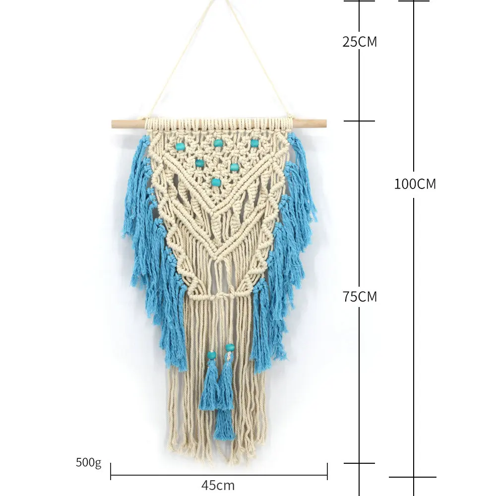 

Fashion Lake Blue Wall Hanging Tapestry Geometric Boho Hand Woven Tapestries Apartment Living Room Decoration 45x75cm