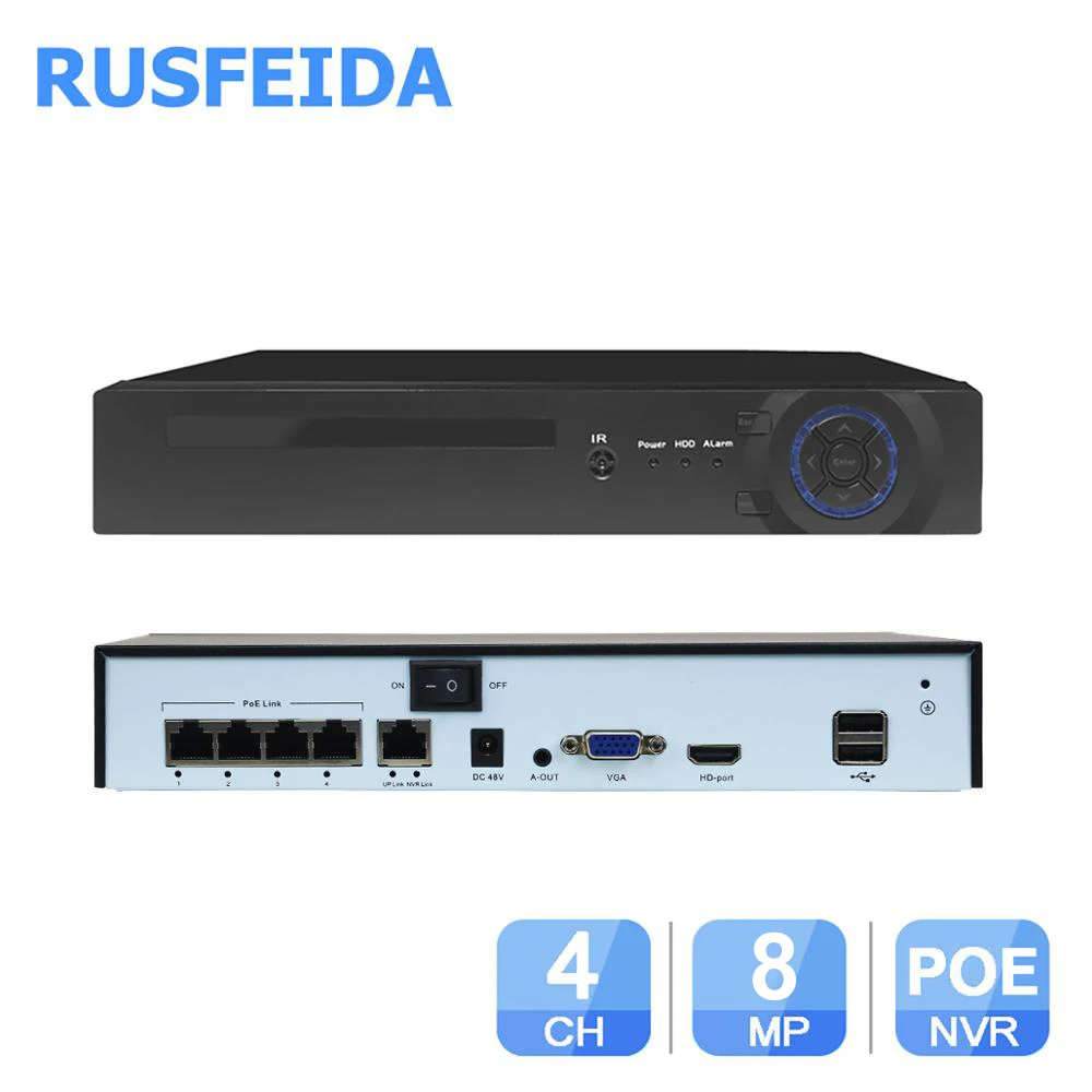 Сетевой видеорегистратор RUSFEIDA 4K 8 Мп 4 канала сетевой H.265 для домашней системы