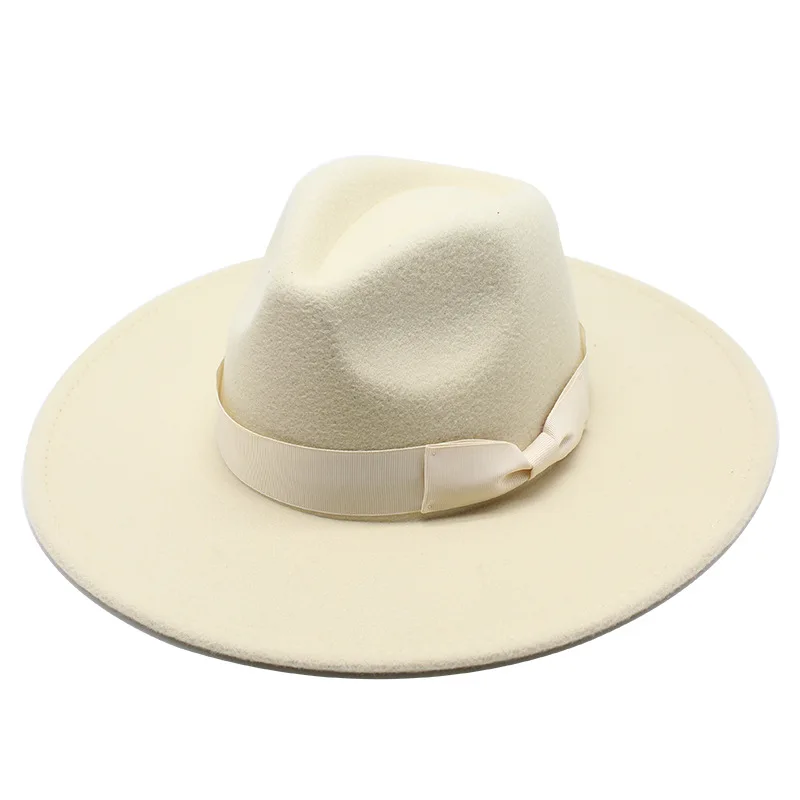 

Hot Sell High Quality Women Wide Brim Wool Felt Panama Jazz Elegant Fedora Hat Bowknot Silk Ribbon Casual Fedora Hats