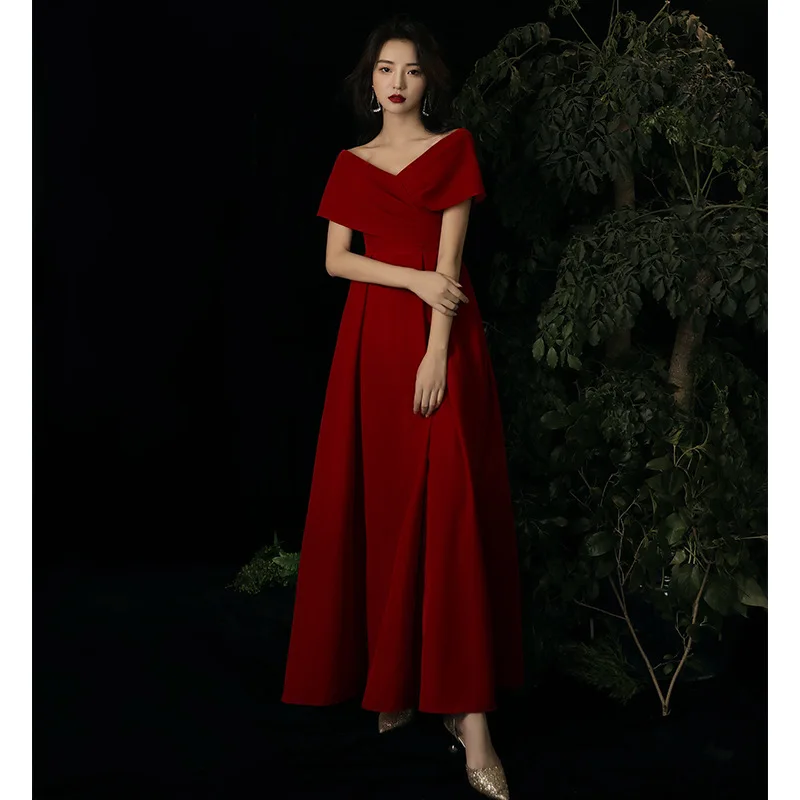 

Female V-Neck Sexy Cheongsam Bandage Off Shoulder Pleated Evening Party Dress Gown Floor Length Qipao Solid Charming Vestidos
