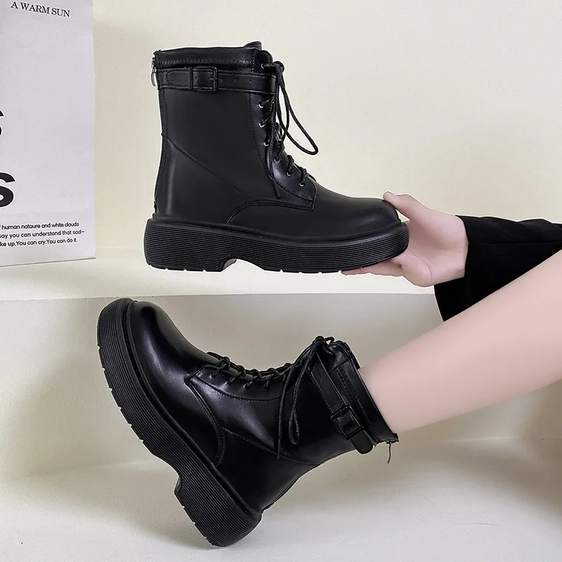 

Брендовые женские ботинки в стиле "Лолита", женские ботинки на молнии, с круглым носком, на плоской подошве, зимняя обувь, модные женские боти...