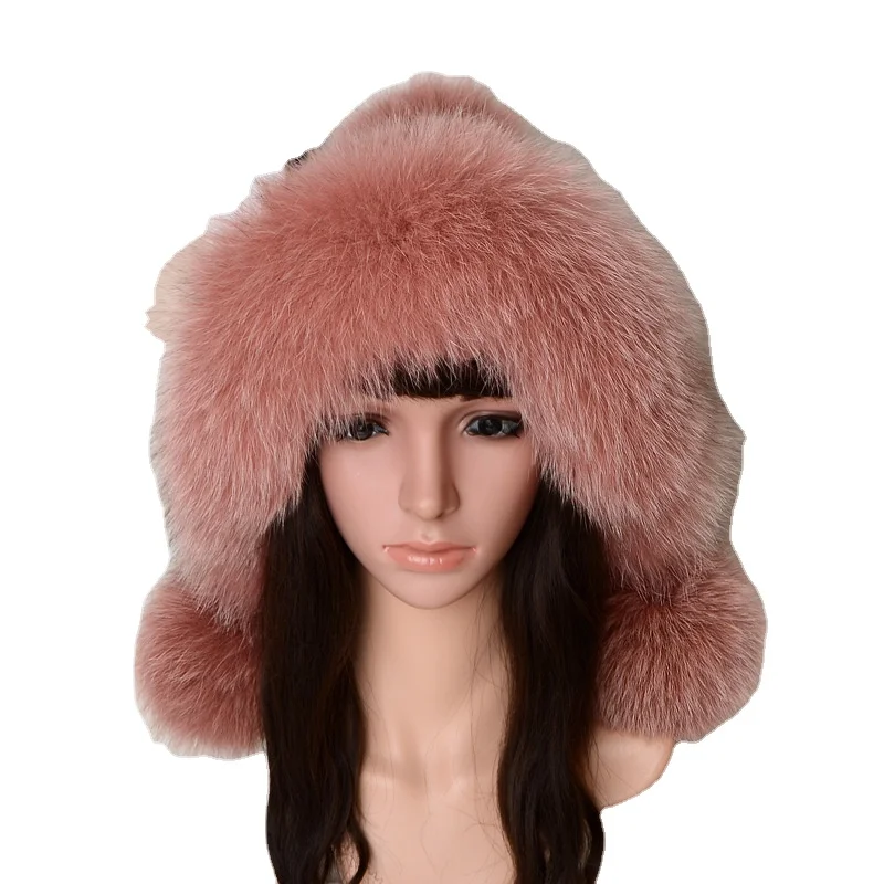 91854852 модная теплая зимняя шапка с защитой ушей из меха норки и лисы шапочки тремя