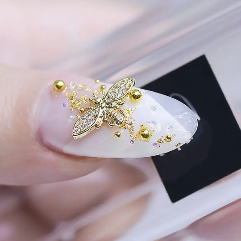 

5 Pcs Vintage Bee Nail Art Decor Rhinestone Gold Cute Alloy DIY 3D Nail Jewelry Rivets Charm Decorations Manicure Beauty Tools