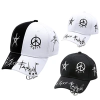 men women black white graffiti printed baseball cap with 3 metal rings harajuku hip hop adjustable snapback trucker hat