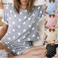 heart shaped print two piece set women casual cute home basis short sleeve womens t shirt shorts 2 piece suits female clothing
