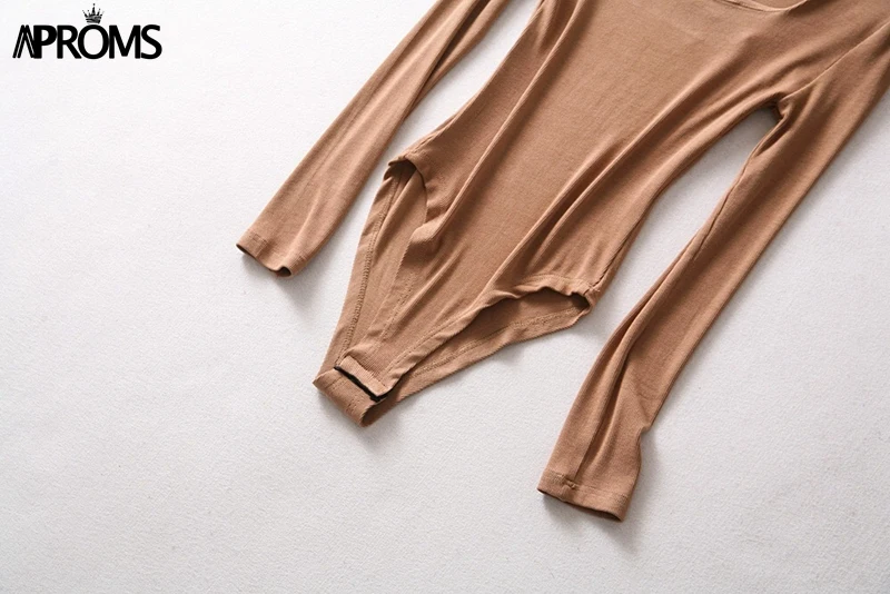 Aproms белый квадрат шеи трикотажные боди Для женщин пикантные Ribbed Long Sleeve Slim Fit боди уличная комбинезон для Для женщин топ