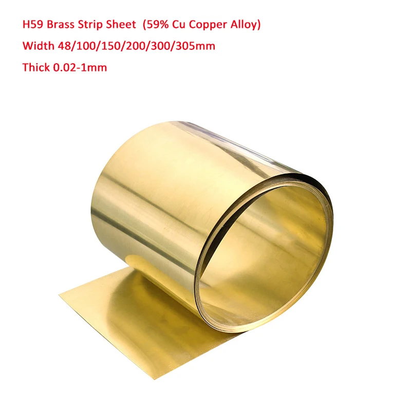 

H59 Brass Strip Sheet 59% Cu Copper Alloy Plate Foil Board Width 48/100/150/200/300/305mm x Thick 0.02-1mm DIY Material