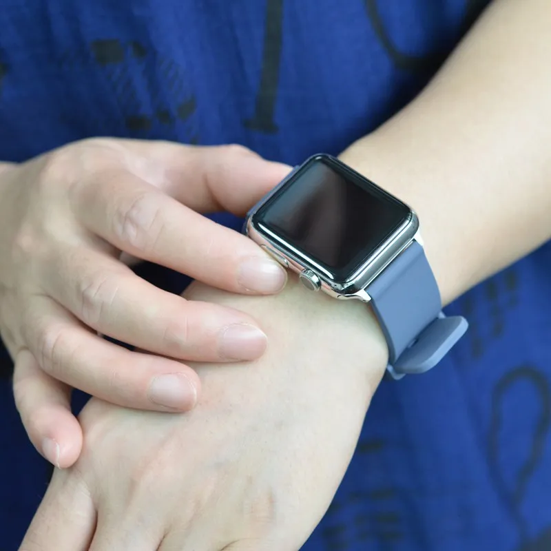 WOCCI Silicone Watch Band for Apple Watch Series 5 4 3 2 1 38mm 40mm 42mm 44mm Silver Adapter