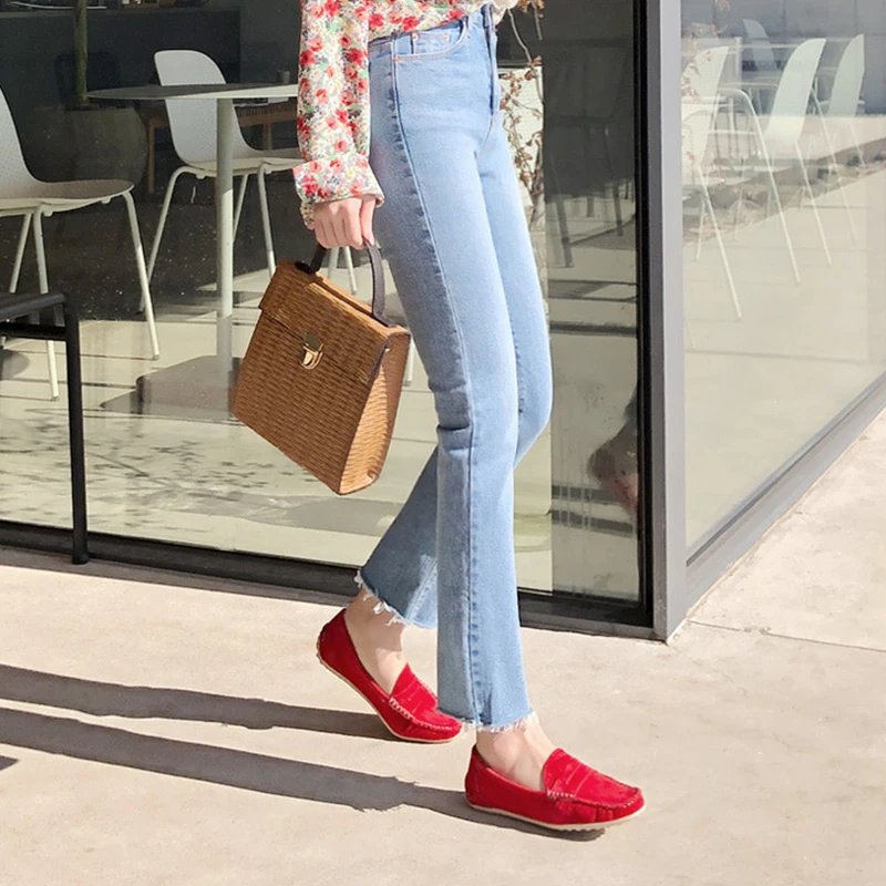 замшевые лоферы женская обувь на плоской подошве без шнуровки летняя