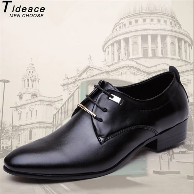 

Men Leather Shoes Brown Black Lace-up Pointed Toe Shoe Men Business Dress Classic Style Flats